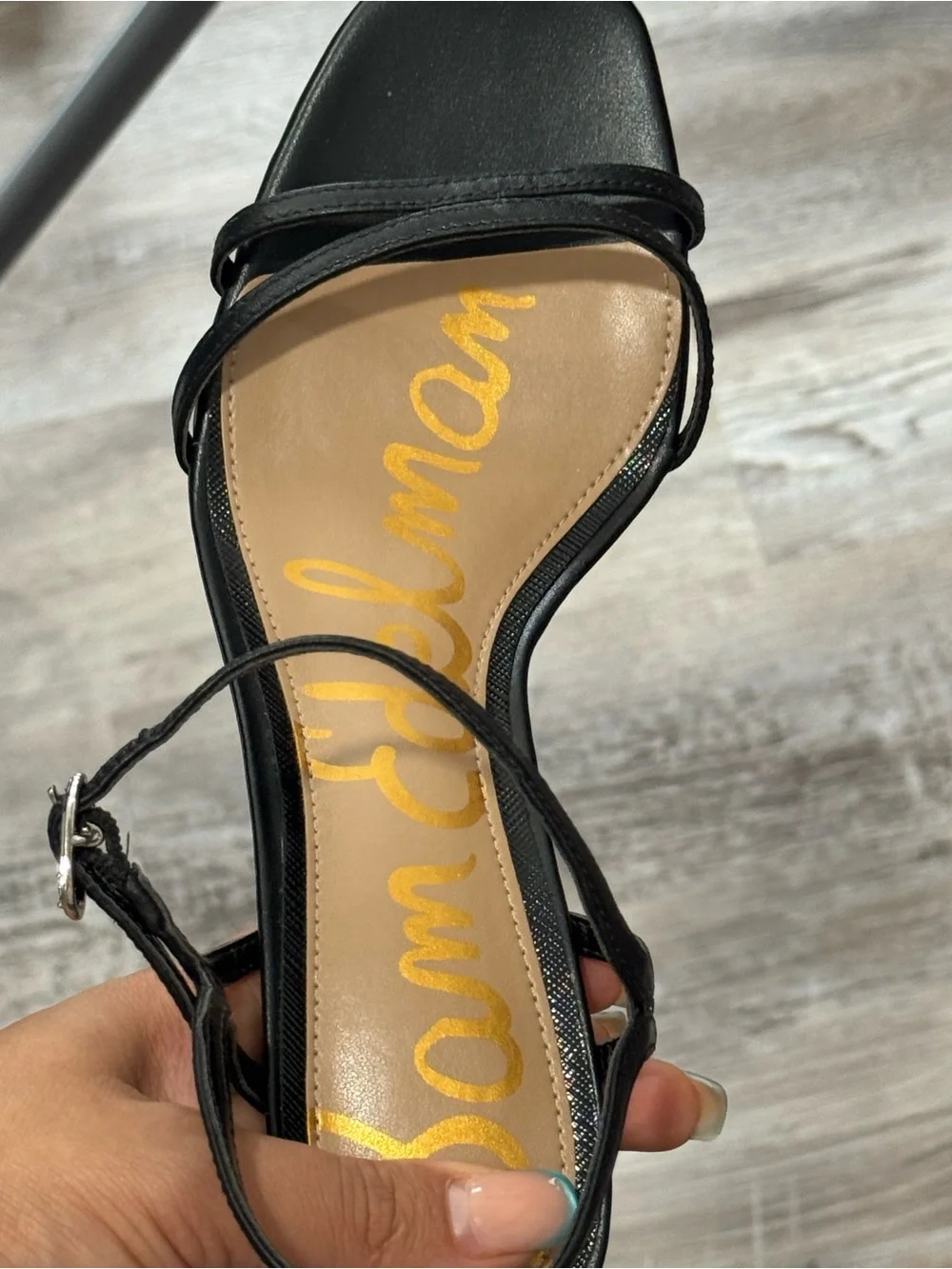 Sam Edelman Black Strappy Sandal with Tan Insole